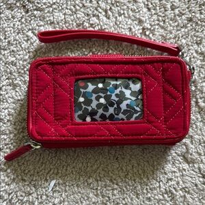 Vera Bradley Red Quilted Wristlet with Silver Accents